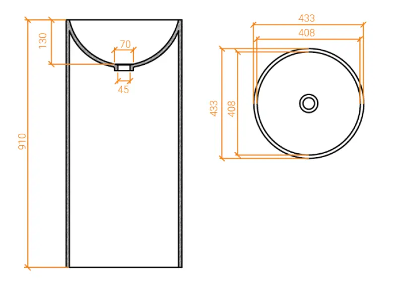 Solid-S Oval vrijstaande wastafel Solid Surface mat wit rond 43 x 91cm 1208957217