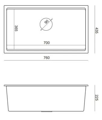 Quadri Newport grote en diepe spoelbak graniet opbouw en onderbouw antraciet spoelbak 760x435 mm 1208957219