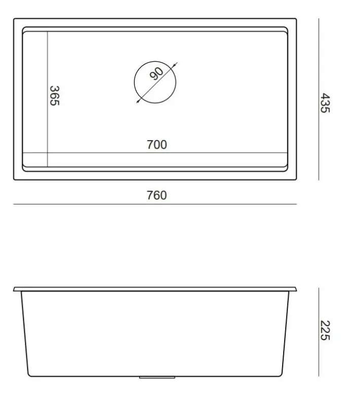 Quadri Newport grote en diepe spoelbak graniet opbouw en onderbouw antraciet spoelbak 760x435 mm 1208957219