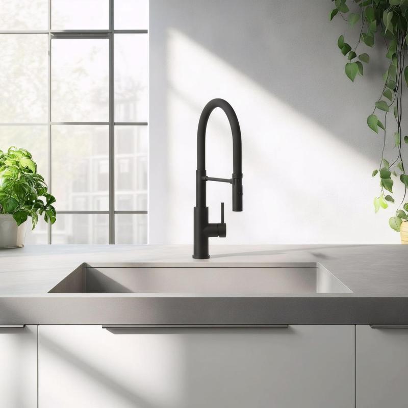 Quadri Chester keukenmengkraan met flexibele uitloop en douche met 2 straalsoorten mat zwart 1208957225