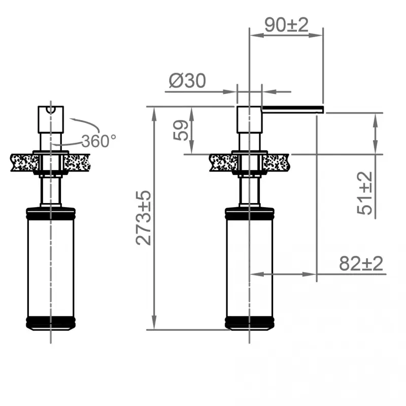 CARESSI inbouw zeepdispenser voor in het aanrechtblad pvd gun metal CA203GM