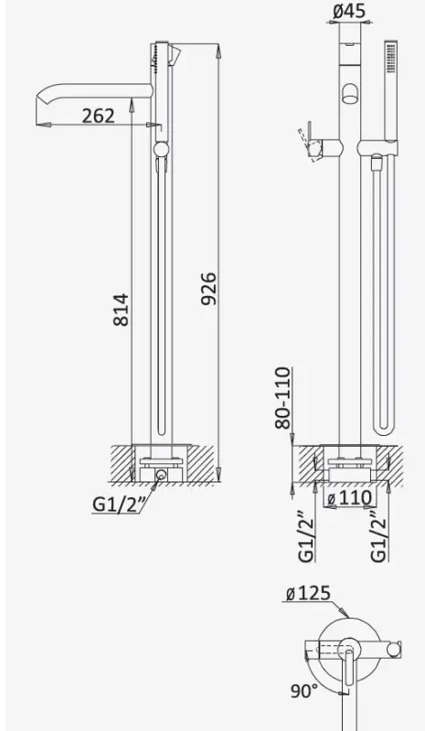 AquaTrimo Acciaio vrijstaande badkraan met handdouche RVS 1208957285