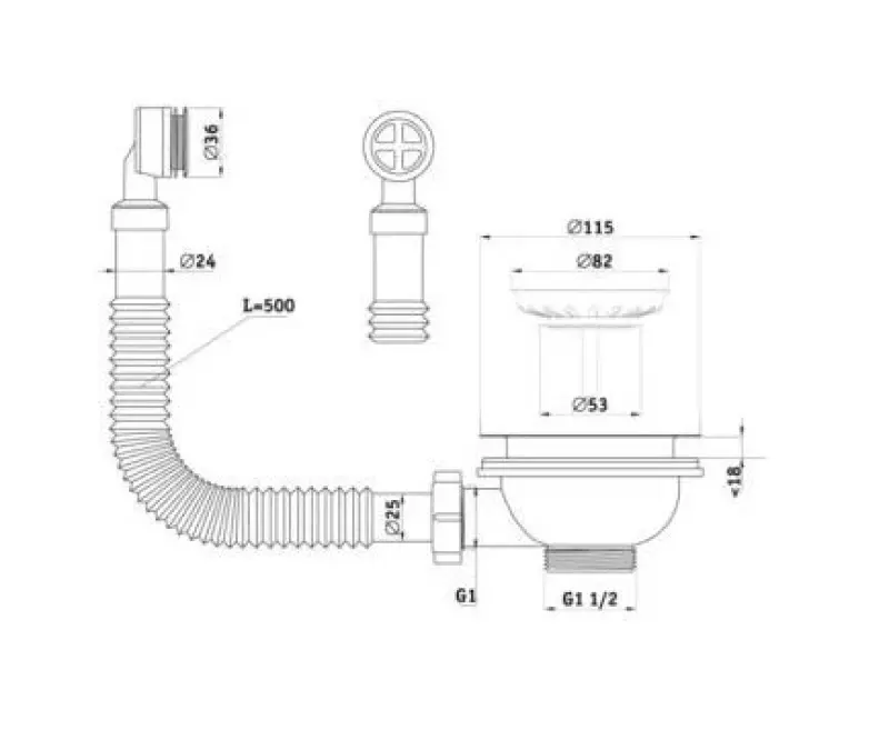 GraniteMy Afvoerset beton grijs met ronde overloop 1208957347