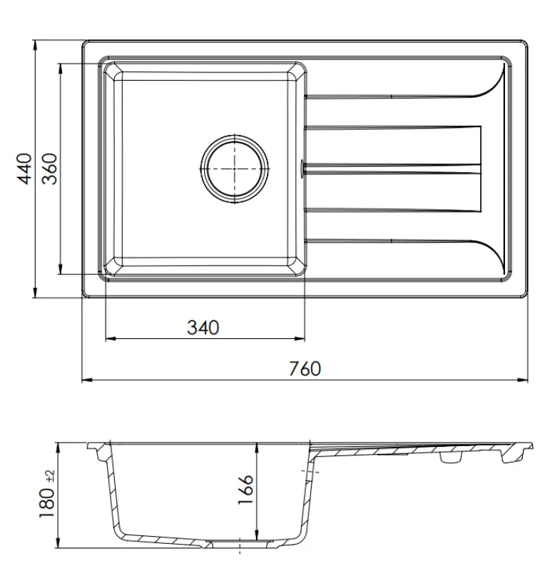 GraniteMy Smart extra ondiepe  granieten opbouw zwarte spoelbak 76x44cm met afdruip omkeerbaar 1208957353
