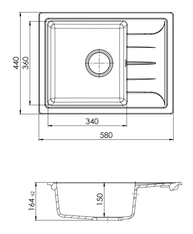 GraniteMy Smart extra ondiepe  granieten opbouw zwarte spoelbak 58x44cm met afdruip omkeerbaar 1208957354