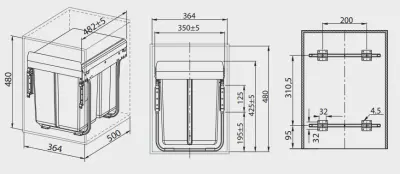 Garbi Sorter S-40-3 inbouw afvalsysteem met 3 afvalbakken 1 x 20 en 2 x 10 liter 1208957365