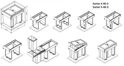 Garbi Sorter S-45-3 inbouw afvalsysteem met 3 afvalbakken 1 x 20 en 2 x 10 liter 1208957366