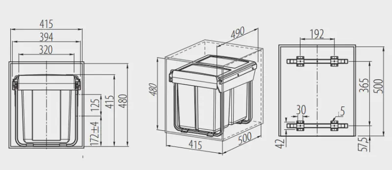 Garbi Sorter S-45-3 inbouw afvalsysteem met 3 afvalbakken 1 x 20 en 2 x 10 liter 1208957366