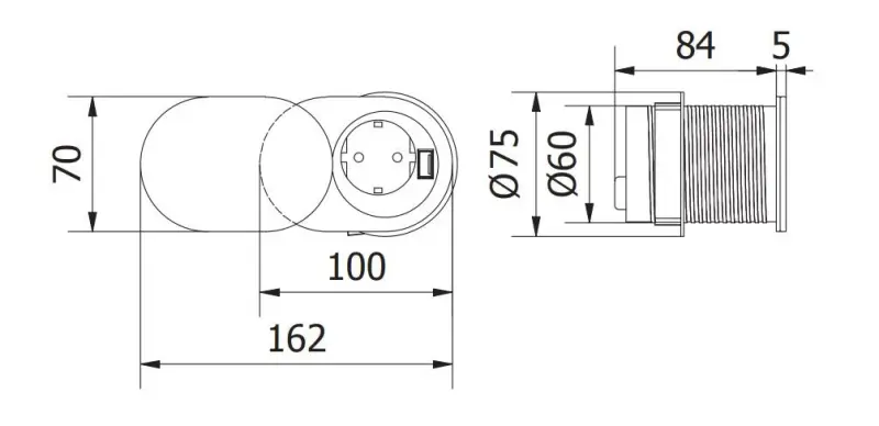 Indux Slide inbouw keukenstopcontact Penaarde in werkblad met USB en stopcontact kleur rvs 1208957392