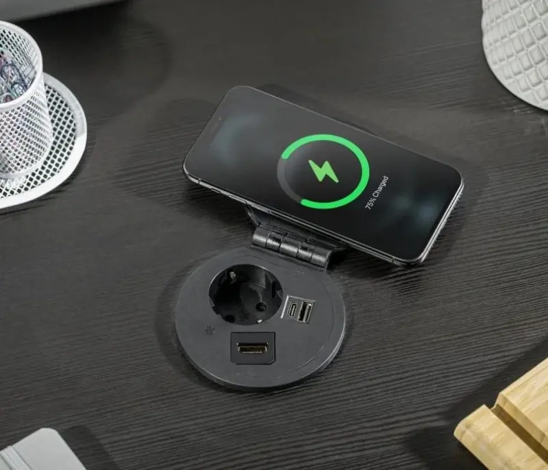 Indux Cover inbouw penaarde wit keuken stopcontact in werkblad met uitwisselbare aansluitingen 1208957398