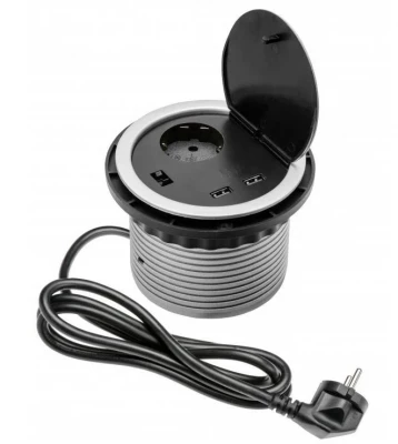 Indux Cover inbouw penaarde zilveren keuken stopcontact in werkblad met 2 usb aansluitingen 1208957399