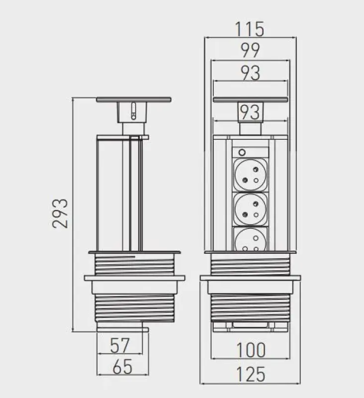 Indux Up & Down verzinkbare penaarde zwarte keuken stopcontact in werkblad met 3 stopcontacten 1208957404