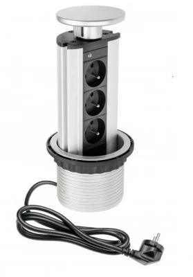 Indux Up & Down verzinkbare penaarde zilveren keuken stopcontact in werkblad met 3 stopcontacten 1208957410
