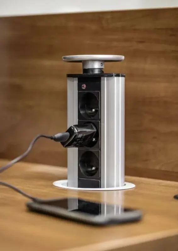 Indux Up & Down verzinkbare penaarde zilveren keuken stopcontact in werkblad met 3 stopcontacten 1208957410