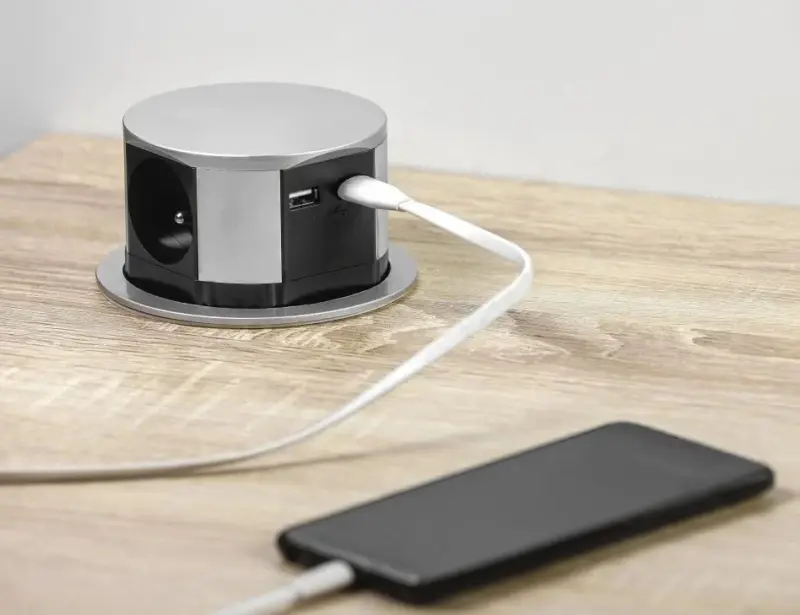 Indux Push verzinkbare penaarde zilveren keuken stopcontact in werkblad met 3 stopcontacten en 2 x USB 1208957412