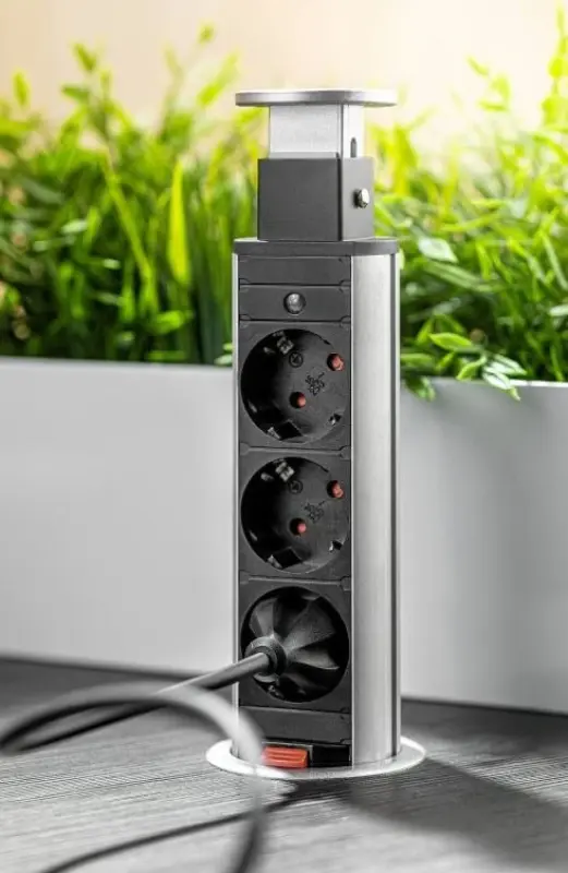 Indux Up & Down small verzinkbare penaarde zwarte keuken stopcontact in werkblad met 3 stopcontacten en 2 x USB 1208957418