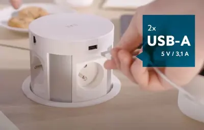Indux Push verzinkbare randaarde keuken stopcontact zwart in werkblad met 4 stopcontacten, 2 x USB, 2 x RJ45 en draadloos opladen 1208957420