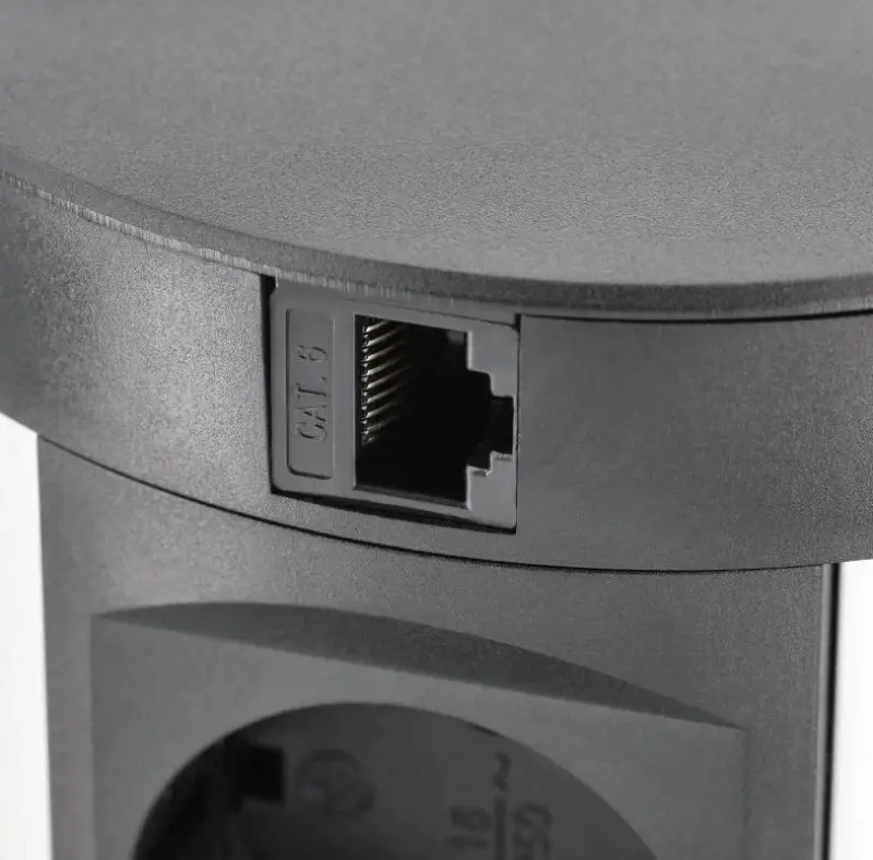 Indux Push verzinkbare randaarde keuken stopcontact zwart in werkblad met 4 stopcontacten, 2 x USB, 2 x RJ45 en draadloos opladen 1208957420