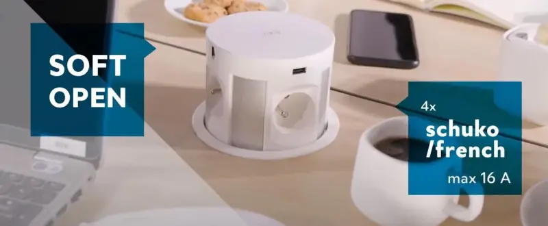 Indux Push verzinkbare randaarde keuken stopcontact zwart in werkblad met 4 stopcontacten, 2 x USB, 2 x RJ45 en draadloos opladen 1208957420