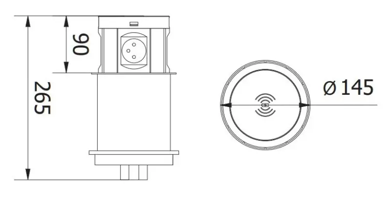 Indux Push verzinkbare randaarde keuken stopcontact zwart in werkblad met 4 stopcontacten, 2 x USB, 2 x RJ45 en draadloos opladen 1208957420