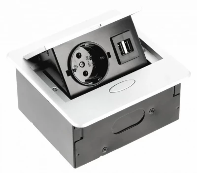 Indux Flip Small keuken stopcontact randaarde in het werkblad of bovenkast mat wit met 2 USB opladers 1208957423