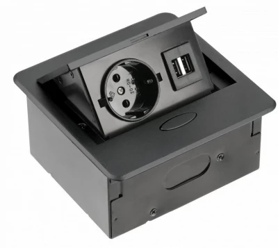Indux Flip Small keuken stopcontact randaarde in het werkblad of bovenkast mat zwart met 2 USB opladers 1208957424