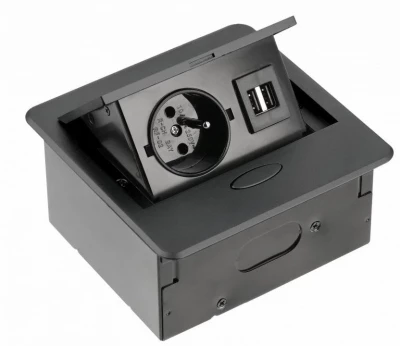 Indux Flip Small keuken stopcontact penaarde in het werkblad of bovenkast mat zwart met 2 USB opladers 1208957425