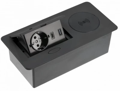 Indux Flip keuken stopcontact randaarde in het werkblad mat zwart met draadloos en 2 USB opladers 1208957427