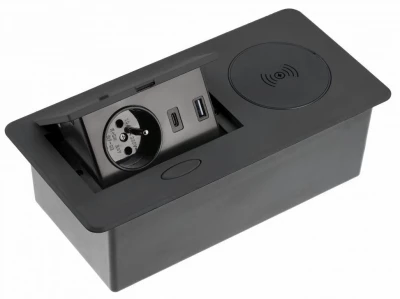 Indux Flip keuken stopcontact penaarde in het werkblad mat zwart met draadloos en 2 USB opladers 1208957428