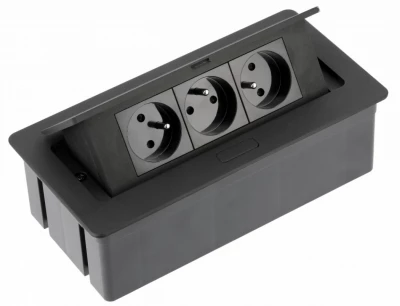 Indux Flip Medium keuken stopcontact penaarde in het werkblad of bovenkast mat zwart met 3 stopcontacten 1208957434