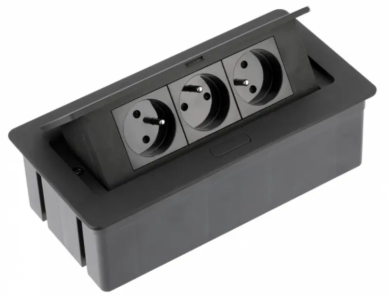 Indux Flip Medium keuken stopcontact penaarde in het werkblad of bovenkast mat zwart met 3 stopcontacten 1208957434