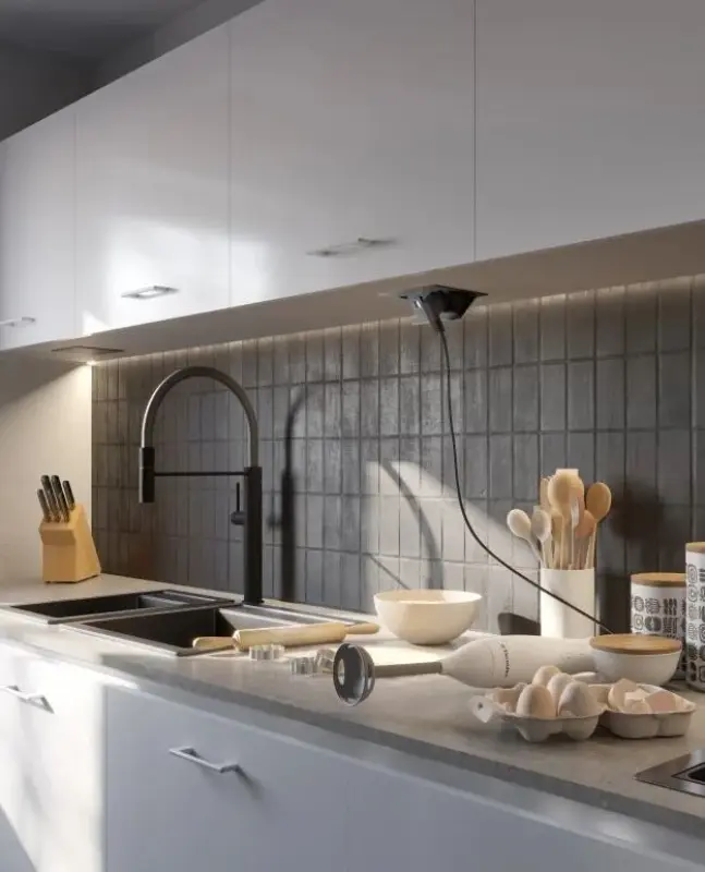 Indux Flip Medium keuken stopcontact randaarde in het werkblad of bovenkast mat zwart met 2 stopcontacten en 2 USB opladers 1208957439