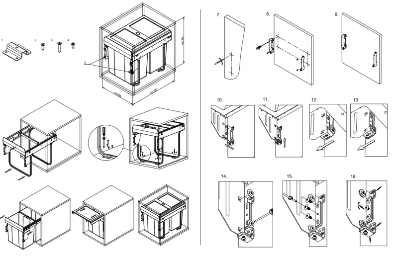 Garbi Carrier C-40-2-H inbouw afvalsysteem met eigen geleiders en 2 afvalbakken 2 x 20 Liter 1208957463