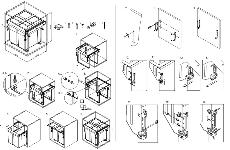 Garbi Carrier C-60-3-H inbouw afvalsysteem met eigen geleiders en 3 afvalbakken 1 x 34 + 2 x 17 Liter 1208957470