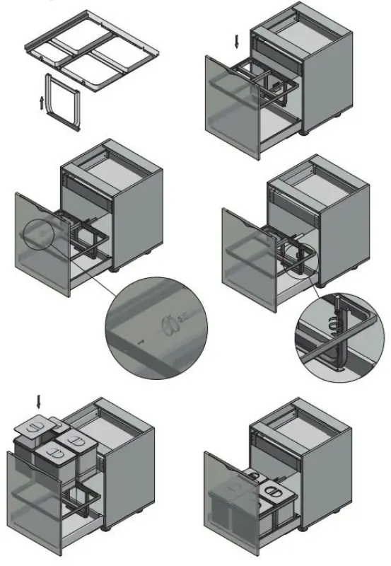 Garbi Basket B-60-4-H sorteer afvalsysteem voor lade 60cm  incl. houder en 4 afvalbakken 1208957472