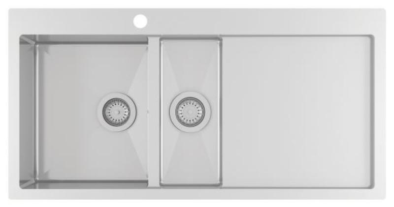 OUTLET Hoeken gebogen Ausmann Oder Blue 1,5 rvs spoelbak 100x51cm vlakbouw en opbouw met afdruipgedeelte 1208957486