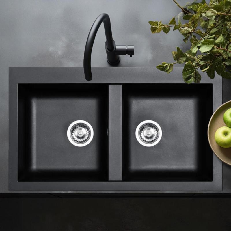 Ausmann Fibre dubbele spoelbak zwart kunststof opbouw 86x50cm 1208957669