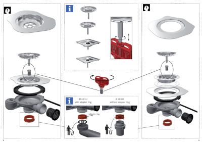 Franke afvoergarnituur voor spoelbakken met een integrale afvoer (turbo) met automatische lediging en RVS drukknop 1208957709