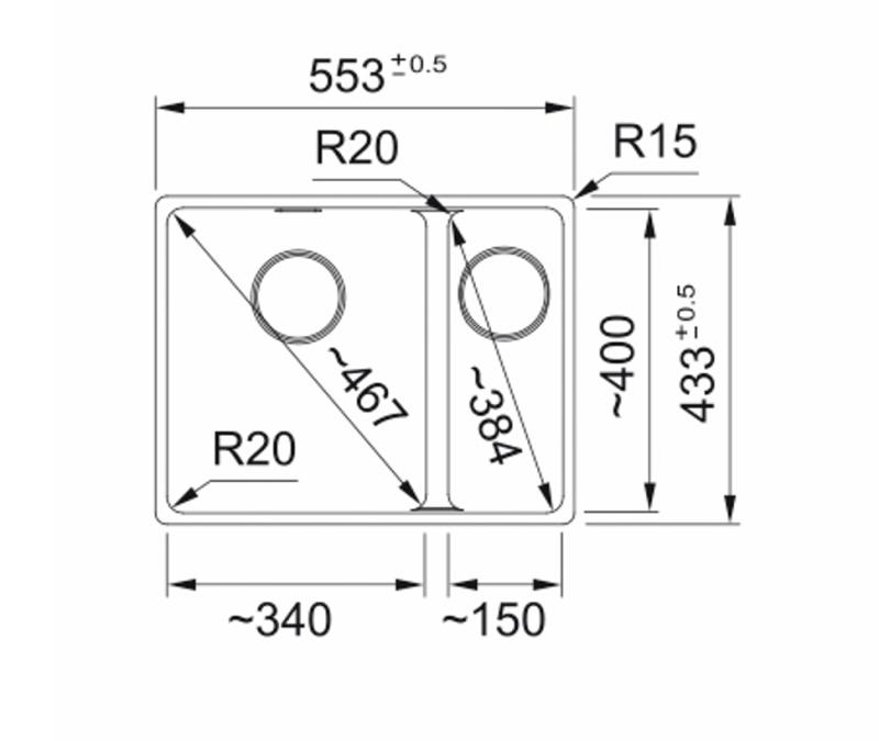 Franke Maris MRG 160-34-15 Fragranite Stone grey spoelbak Bak Links  onderbouw