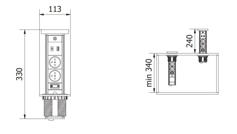 Indux Lift verzinkbare penaarde wit keuken stopcontact in werkblad met verlichting, 2 x USB en draadloos opladen 1208957837