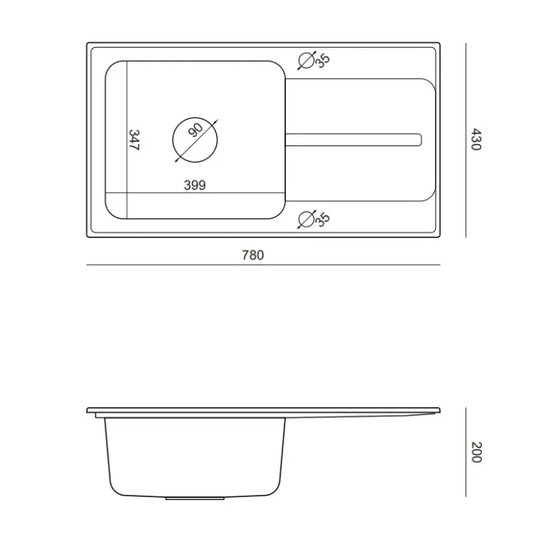 Quadri Fusion opbouw rvs spoelbak met zwart-gestippeld graniet afdruipgedeelte 78x43 omkeerbaar 1208957879