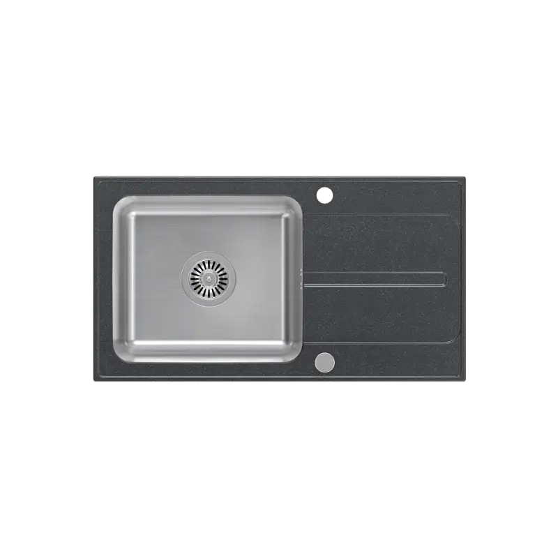 Quadri Fusion opbouw rvs spoelbak met zwart-gestippeld graniet afdruipgedeelte 78x43 omkeerbaar 1208957879