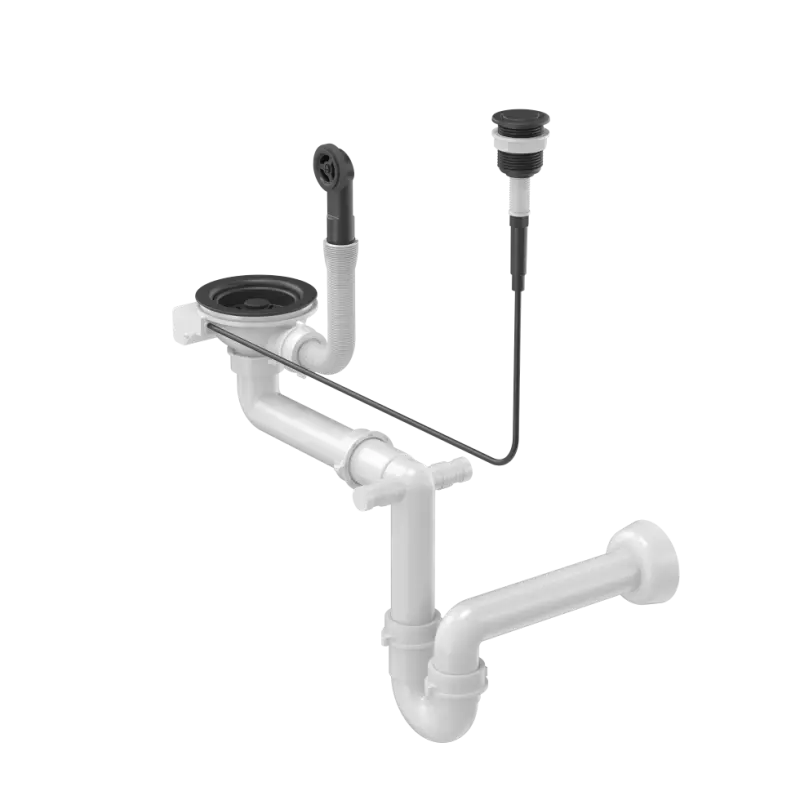 Quadri zwarte spoelbak afvoerset en overloop met push to open knop voor 1 bak zwart 1208957897