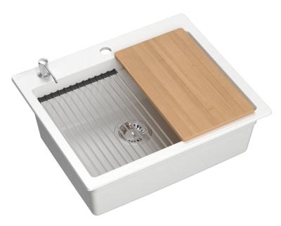 Quadri Durham wit graniet opbouw spoelbak 595x500 met zeepdispenser, snijplank, rolmat, inzetbak en rolmat 1208957903
