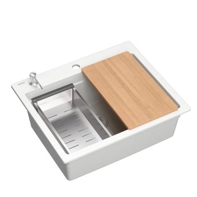 Quadri Durham wit graniet opbouw spoelbak 595x500 met zeepdispenser, snijplank, rolmat, inzetbak en rolmat 1208957903