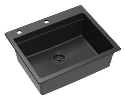 Quadri Durham zwart graniet opbouw spoelbak 595x500 met zeepdispenser, snijplank, inzetbak en rolmat 1208957904