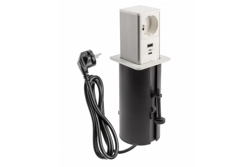 Indux Push uitschuifbare wit penaarde stopcontact met 1xUSB A en 1xUSB C met RVS deksel 1208957929