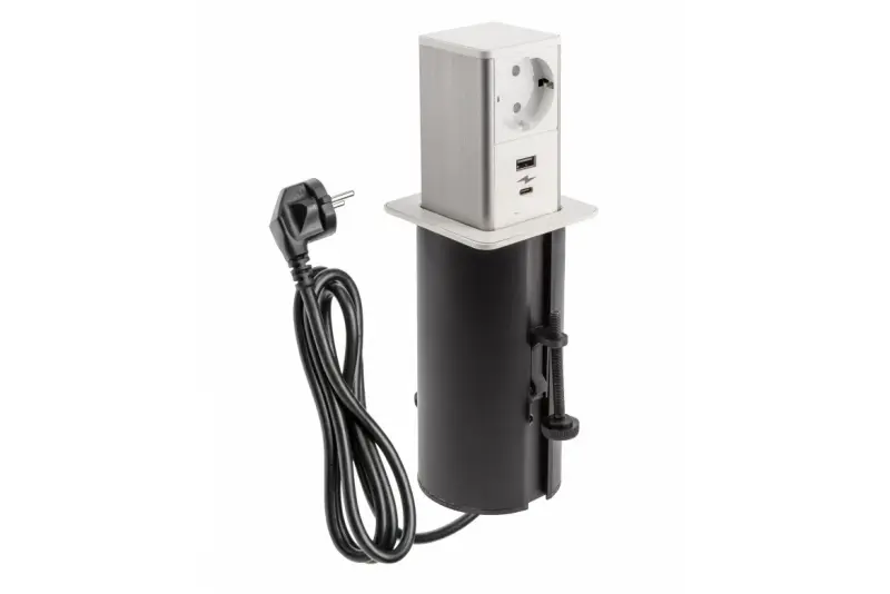 Indux Push uitschuifbare wit randaarde stopcontact met 1xUSB A en 1xUSB C met RVS deksel 1208957931