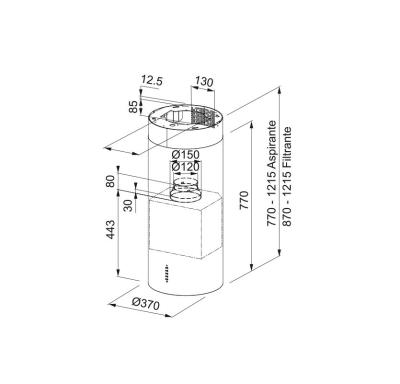 Franke Mythos Tube vrijhangende mat zwart afzuigkap plafondbevestiging 37cm doorsnee 335.0588.180