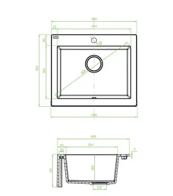 Aquadesign Farmhouse tussen of opbouw granieten spoelbak grijs 58x49cm 1208958165
